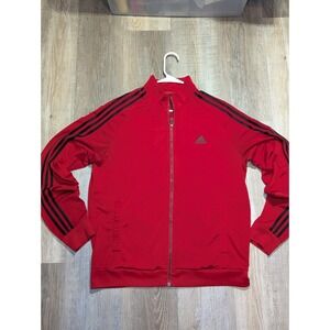 Adidas Track Jacket Mens Large Red Black 3-Stripes Full Zip Athletic Training